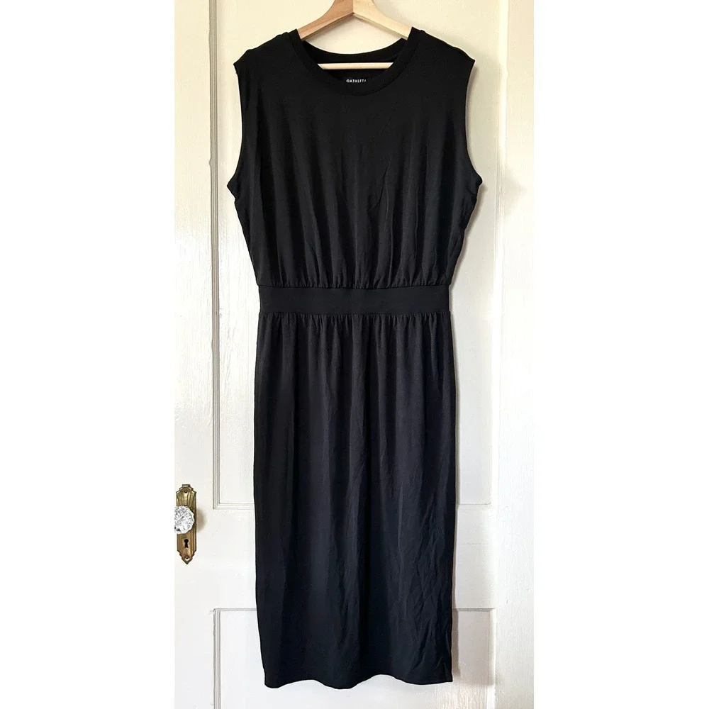 NWT Athleta Santorini Cinch Midi Dress Black M Casual Travel Vacation Minimalist